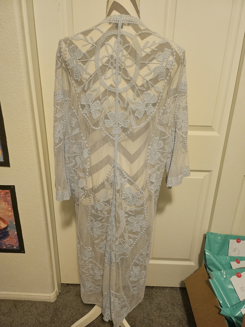 Light Blue Sheer Lace Duster Kimono - Picture 2 of 6